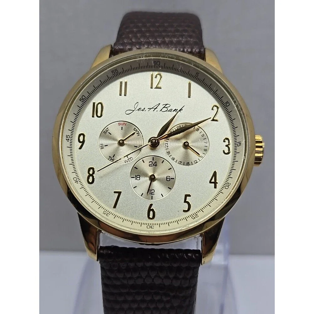 Jos A Bank Gold Dial Multifunction Mens Day Date 40mm Dress Watch New Battery